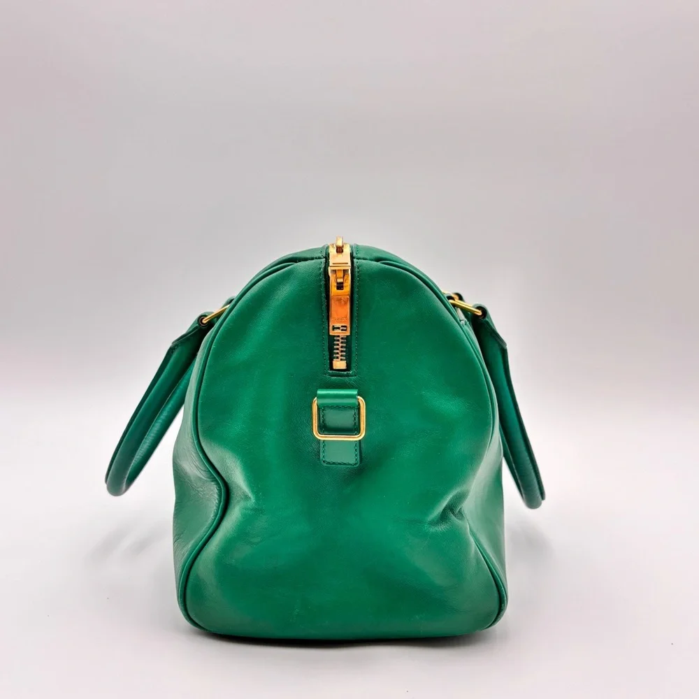 Saint Laurent Green Leather Duffle Top Handle Bag Gold Hardware - Picture 3 of 9